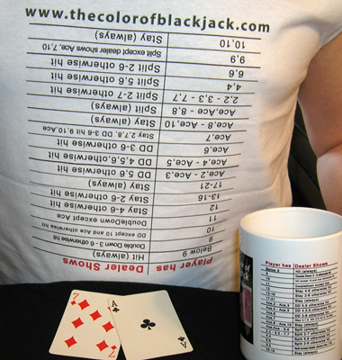 Blackjack Basic Strategy Table upside down on a t-shirt - close up